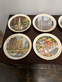 A complete set of collector plates from Continental Bank in the 1970s & 1980s.  They feature the art of Franklin McMahon. The plates show scenes from the City of Chicago. Studio Sonja Milan, Chicago, IL