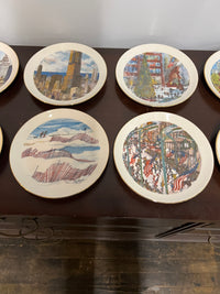 A complete set of collector plates from Continental Bank in the 1970s & 1980s.  They feature the art of Franklin McMahon. The plates show scenes from the City of Chicago. Studio Sonja Milan, Chicago, IL