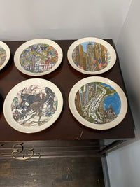 A complete set of collector plates from Continental Bank in the 1970s & 1980s.  They feature the art of Franklin McMahon. The plates show scenes from the City of Chicago. Studio Sonja Milan, Chicago, IL