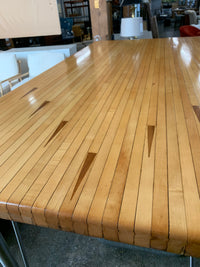 Bar height rectangular table with maple shuffleboard top.  Seats 8.  Chicago, IL, Studio Sonja Milan