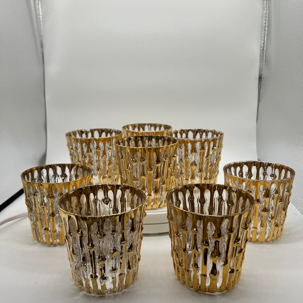 Set of 8 Mid-Century Imperial Bamboo Rocks Glasses with 22K Gold