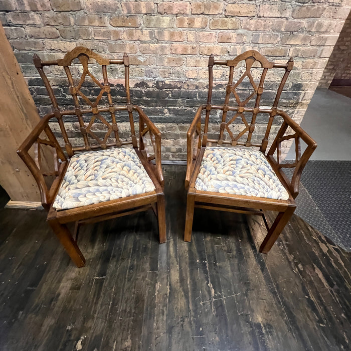 Pair of George III Style Chinese Chippendale "Cockpen" Armchairs