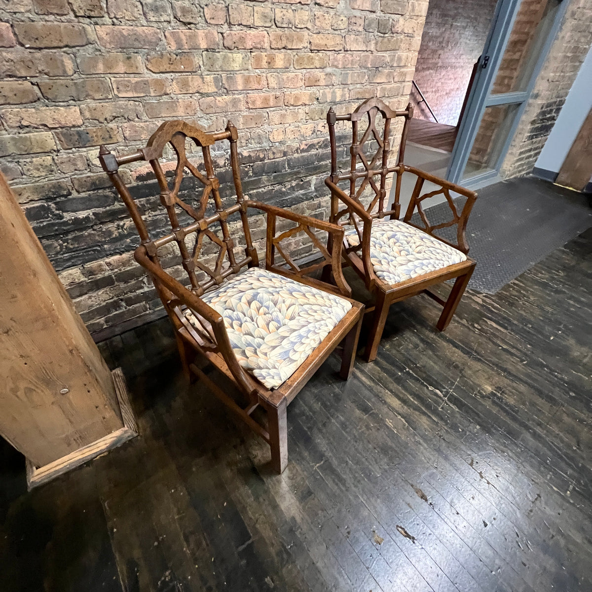 Pair of George III Style Chinese Chippendale "Cockpen" Armchairs