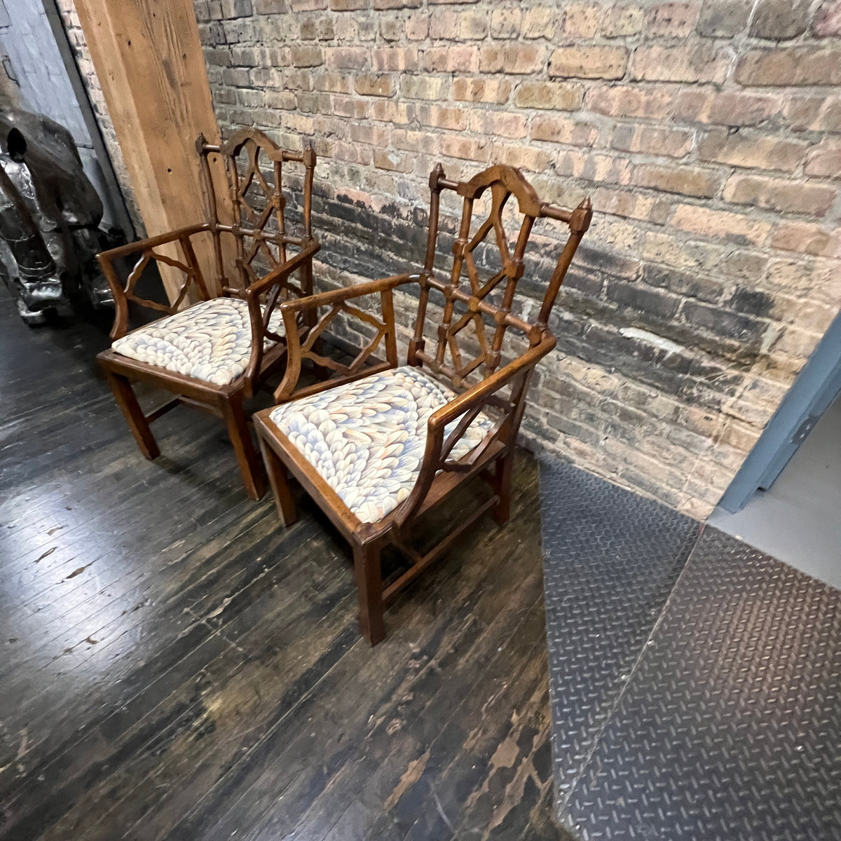 Pair of George III Style Chinese Chippendale "Cockpen" Armchairs