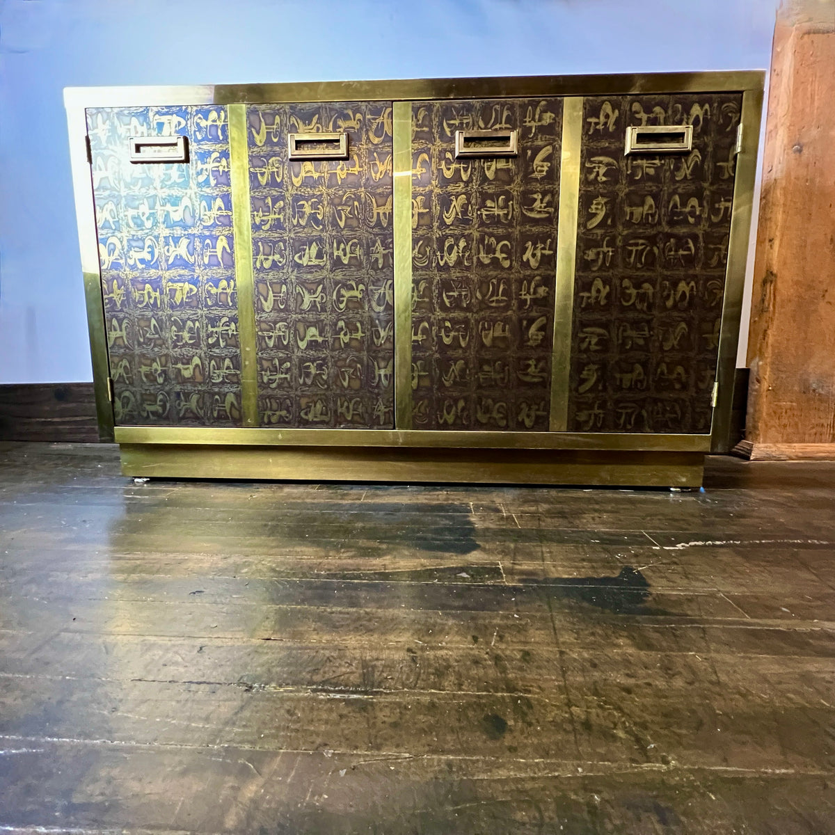 Rare Black and Gold Etched Brass Cabinet by Bernhard Rhone for Mastercraft - On Sale