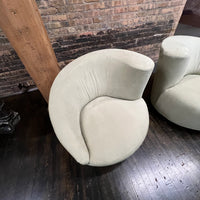 Pair of Vladimir Kagan Style Nautilus Swivel Chairs in Ultrasuede, light green, Studio Sonja Milan, Chicago IL