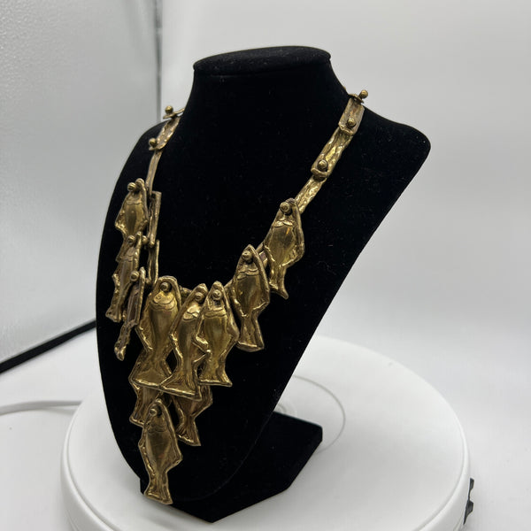 Brutalist necklace with fish by Pal Kepenyes.  Chicago, IL, Studio Sonja Milan