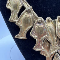 Pal Kepenyes jewelry, a mid century necklace with fish motif, brutalist style.