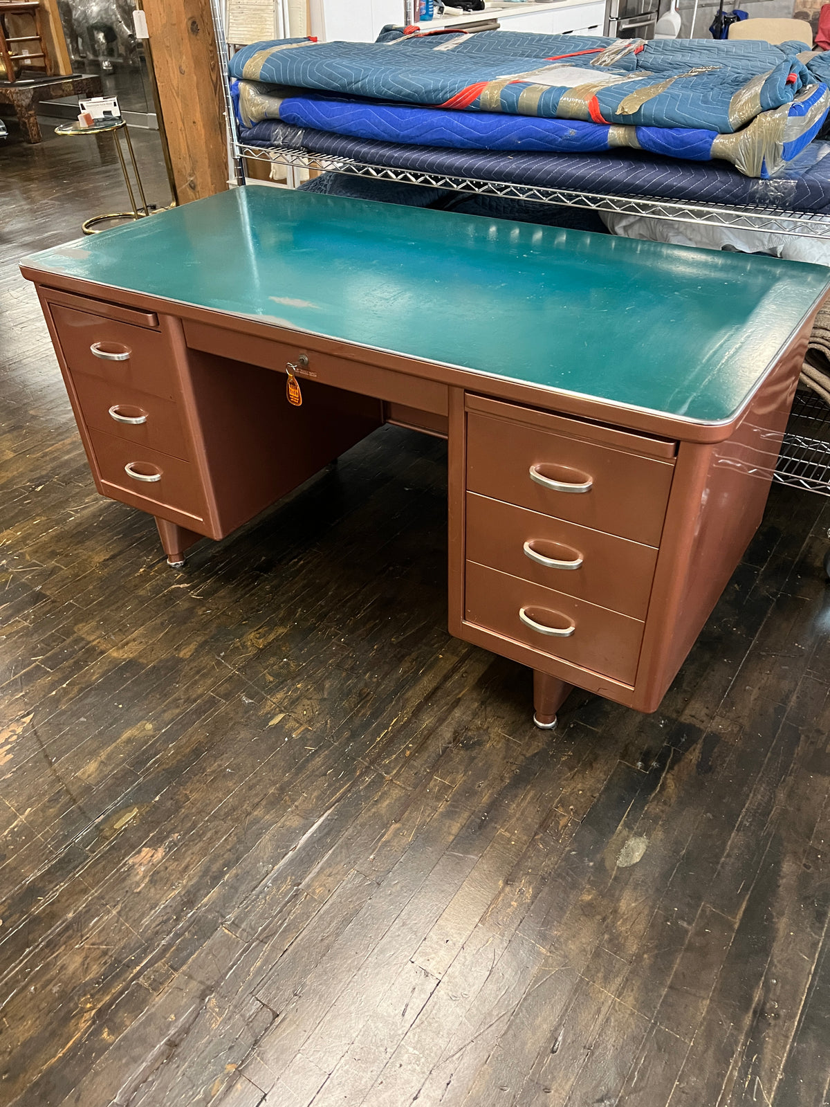 Awesome vintage Steelcase Tanker desk. This desk is an incredible shade of copper or bronze. Chicago, IL Studio Sonja Milan