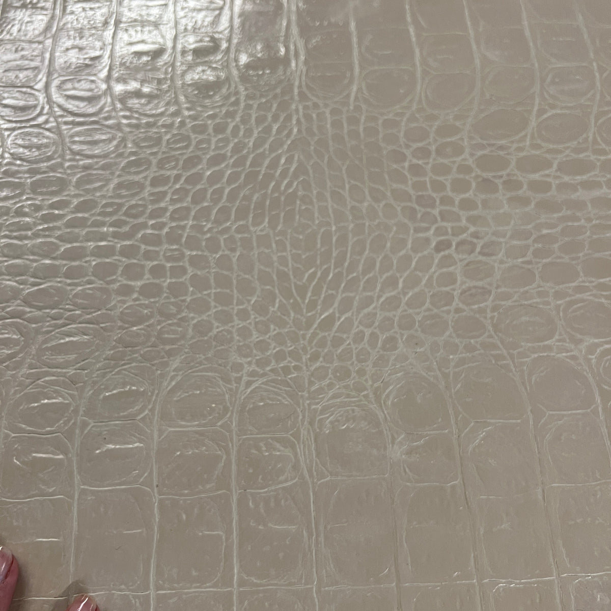 Stunning square Chinoiserie from game table by Karl Springer covered in crocodile embossed Ivory leather.  Chicago, IL Studio Sonja Milan