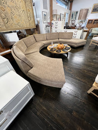 Stunning semi-circular sofa by Erwin Lambeth for John Stuart.   It is now missing its original label (lost during reupholstery) but it is an Erwin Lambeth sofa.  Studio Sonja Milan, Chicago, IL