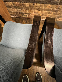 1930's Thonet bentwood lounge chair. The chair features bentwood arms and legs in black lacquer. The chair is solidly constructed and super comfortable