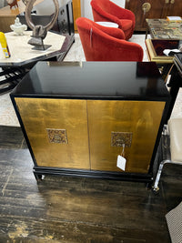 Mid-Century Chinoiserie Black Lacquer Cabinet with Gilded Painted Doors