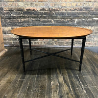 Kittinger Coffee Table, Faux Bamboo Base, dandelion incised top. walnut and black lacquer