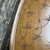 Kittinger Coffee Table, Faux Bamboo Base, dandelion incised top. walnut and black lacquer