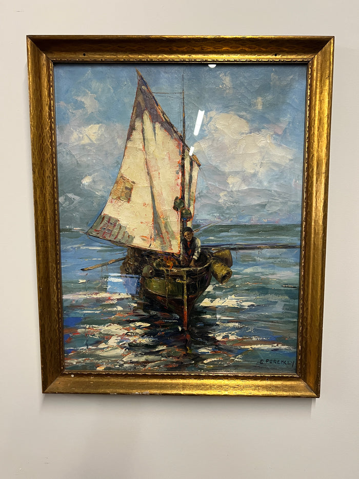 Original Maritime Oil Painting by Erzsi Ferenczy (1904-2000)