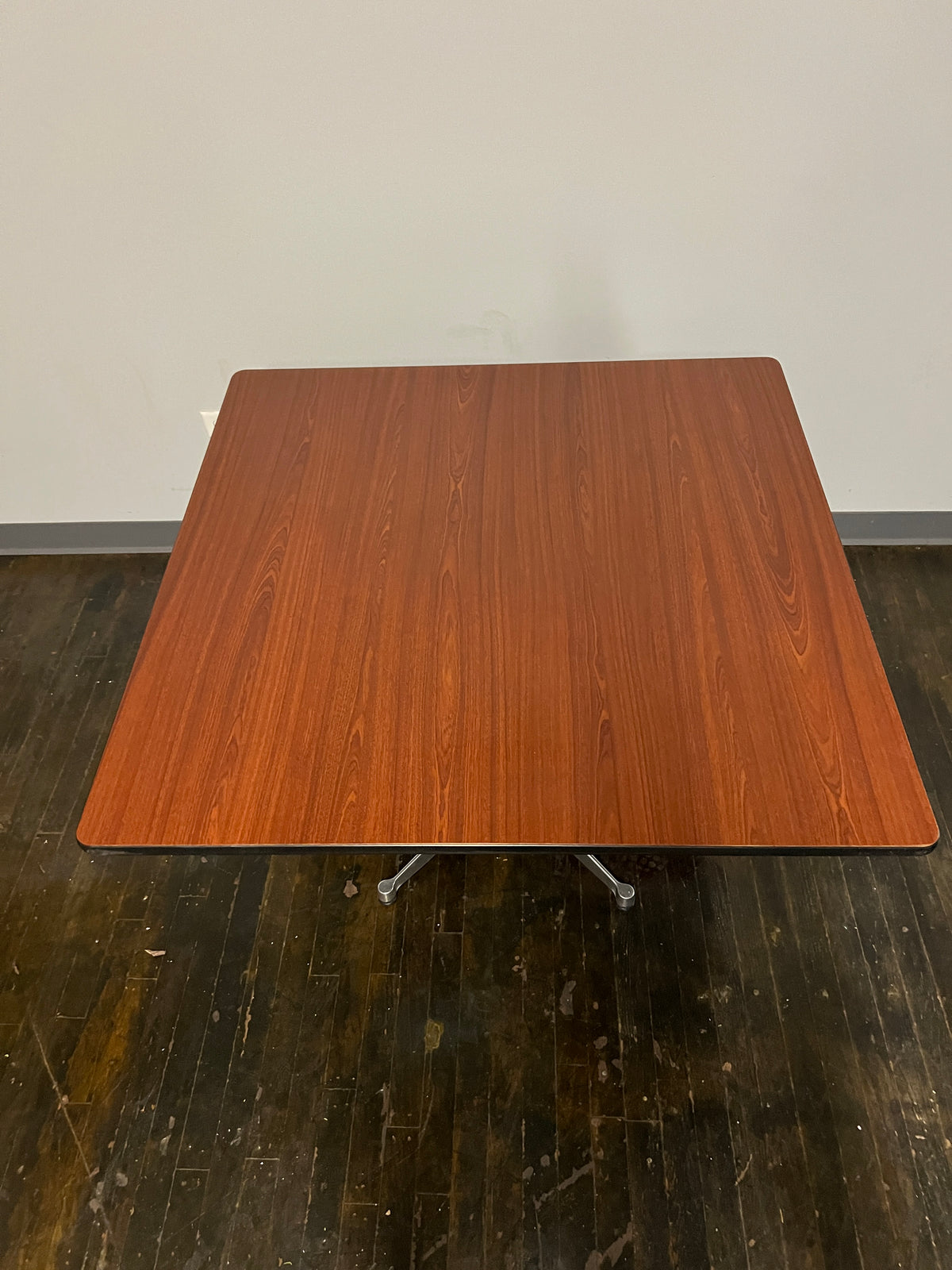 Square 1950s Herman Miller Square Contract Table with Walnut Laminate Top on Pedestal Base