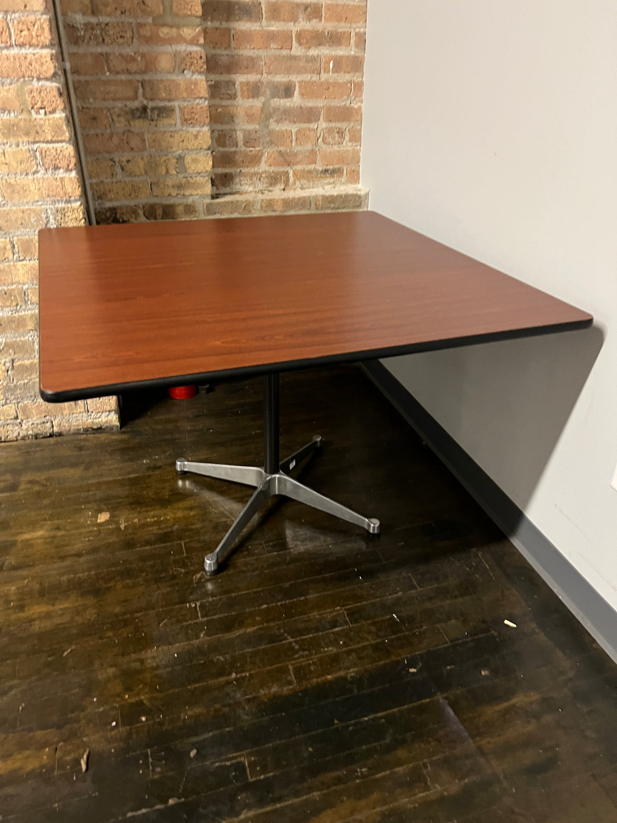 Square 1950s Herman Miller Square Contract Table with Walnut Laminate Top on Pedestal Base
