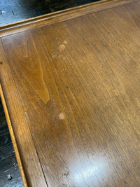 Mid-Century Walnut Coffee Table with Travertine Inset and Caned Shelf by Heritage