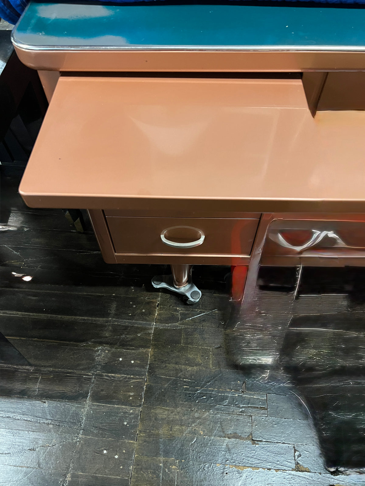 Awesome vintage Steelcase Tanker desk. This desk is an incredible shade of copper or bronze. Chicago, IL Studio Sonja Milan
