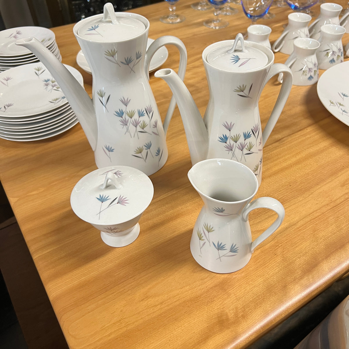 Rosenthal dessert service in Blutenspeil pattern; pink, yellow and blue flowers.