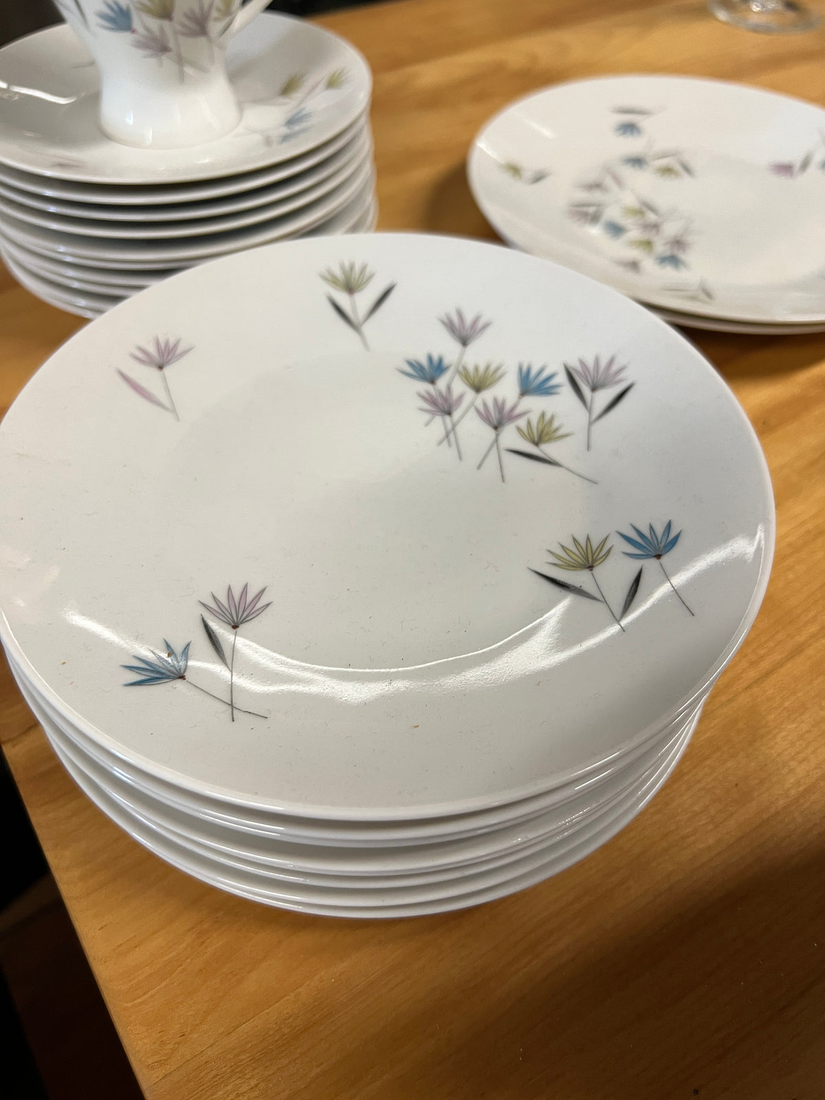 Rosenthal dessert service in Blutenspeil pattern; pink, yellow and blue flowers.