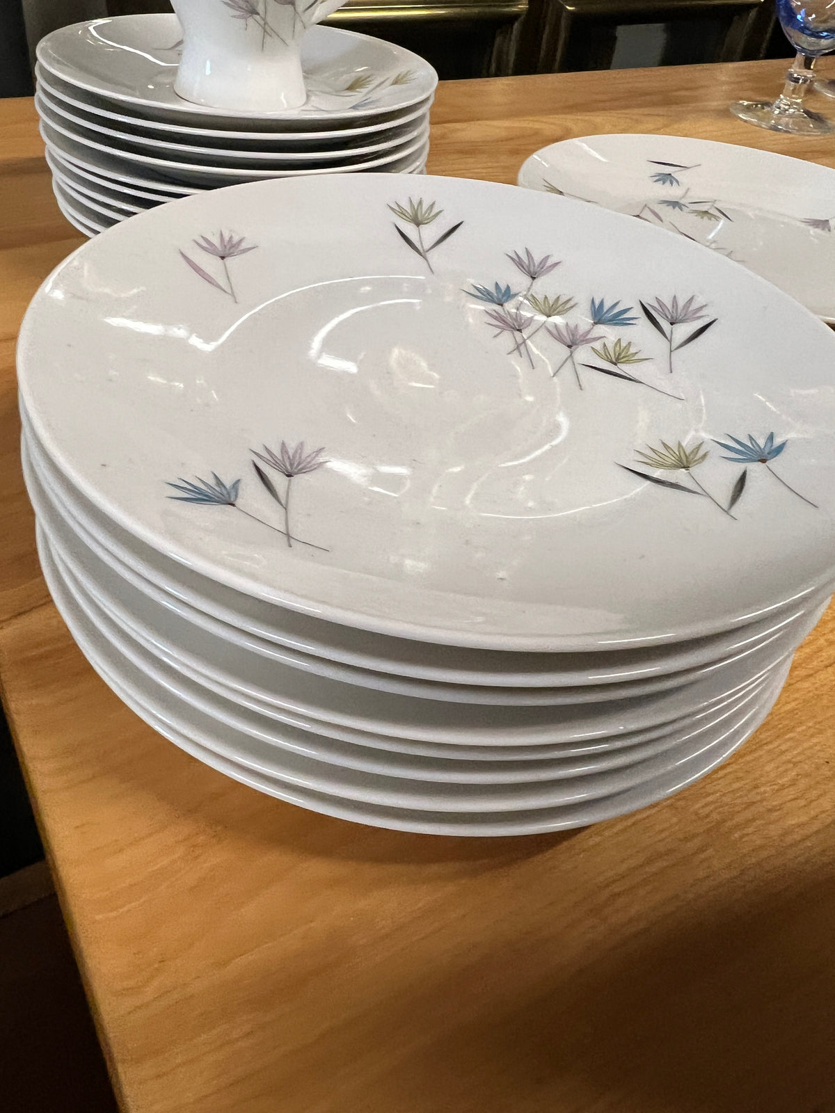Rosenthal dessert service in Blutenspeil pattern; pink, yellow and blue flowers.