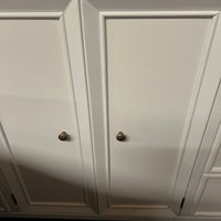 MCM dresser by American of Martinsville. Asian influence, black lacquer base with brass trim, brass pulls and an off-white lacquered case. chicago