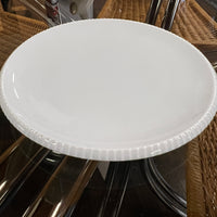 Designed by Sigvard Bernadotte for B&G. White dinner service with scalloped edges.  Dinner plates (10) , salad plates (13) and bread plates(12). Mid-Century