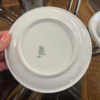 Designed by Sigvard Bernadotte for B&G. White dinner service with scalloped edges.  Dinner plates (10) , salad plates (13) and bread plates(12). Mid-Century