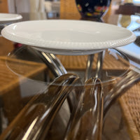Designed by Sigvard Bernadotte for B&G. White dinner service with scalloped edges.  Dinner plates (10) , salad plates (13) and bread plates(12). Mid-Century