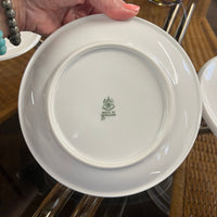 Designed by Sigvard Bernadotte for B&G. White dinner service with scalloped edges.  Dinner plates (10) , salad plates (13) and bread plates(12). Mid-Century