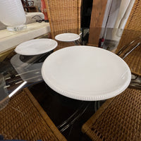 Designed by Sigvard Bernadotte for B&G. White dinner service with scalloped edges.  Dinner plates (10) , salad plates (13) and bread plates(12). Mid-Century