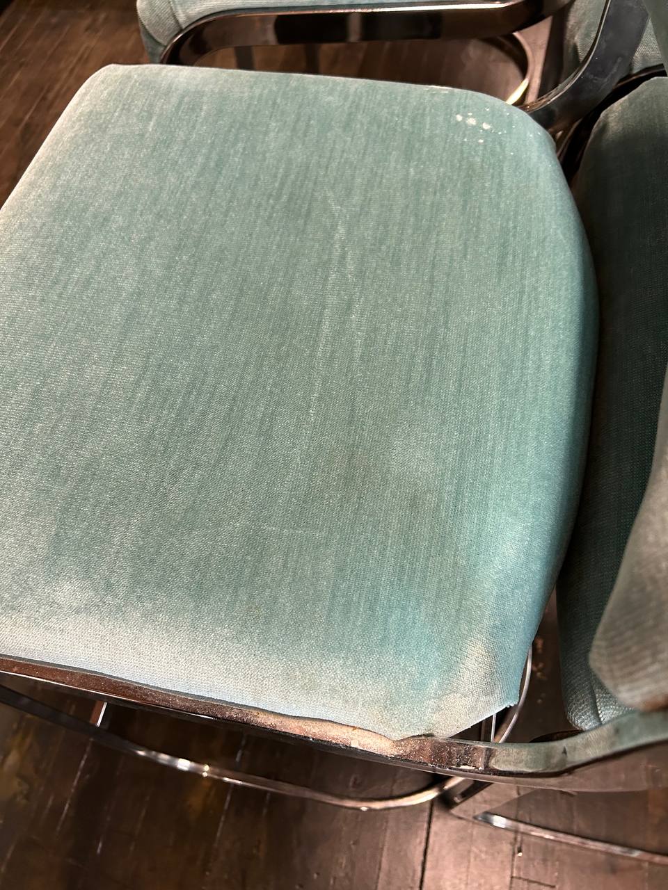 Set of 6 Milo Baughman Style Mid-Century Upholstered Bar Stools with Chrome Bases