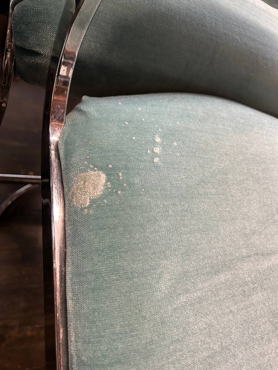 Set of 6 Milo Baughman Style Mid-Century Upholstered Bar Stools with Chrome Bases