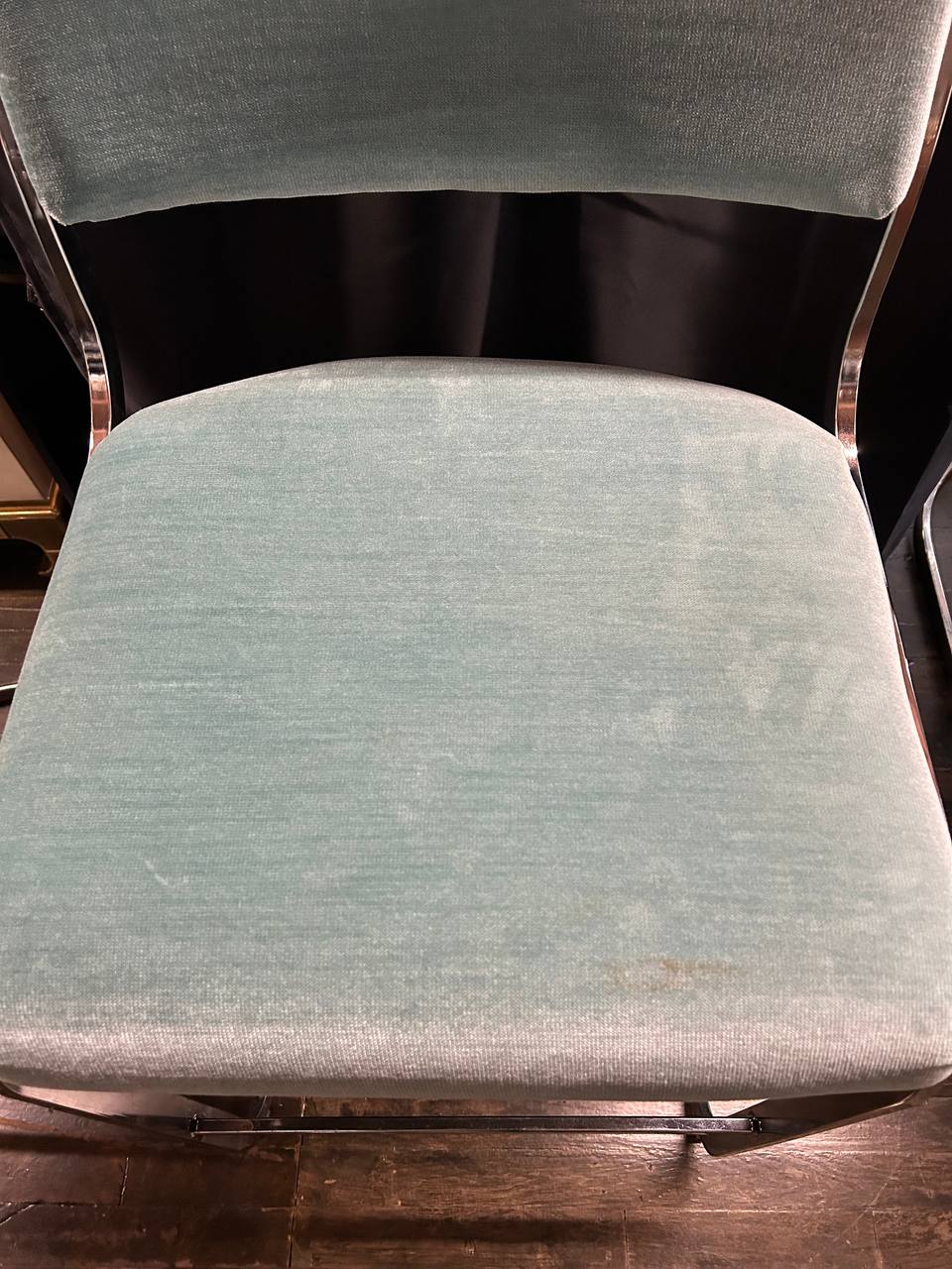 Set of 6 Milo Baughman Style Mid-Century Upholstered Bar Stools with Chrome Bases