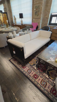 Marge Carson style campaign daybed, brass hardware and storage drawers below the bed. Cushions freshly reupholstered. Bed was freshly lacquered. ready to place.