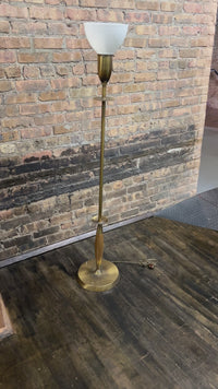 Mid-century brass and walnut floor lamp.  Studio Sonja Milan, Chicago, IL