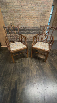 Pair of George III Style Chinese Chippendale "Cockpen" Armchairs