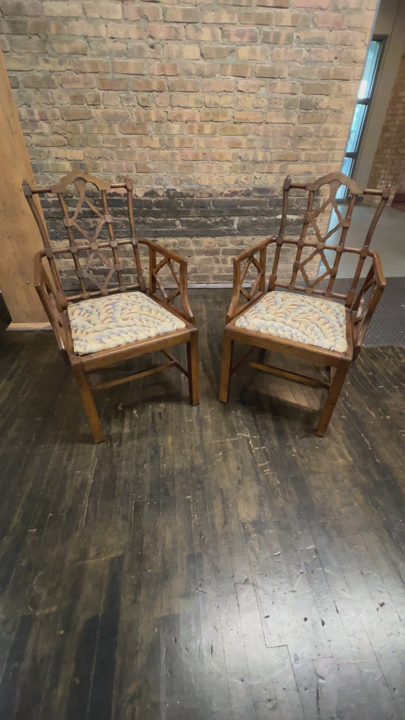 Pair of George III Style Chinese Chippendale "Cockpen" Armchairs