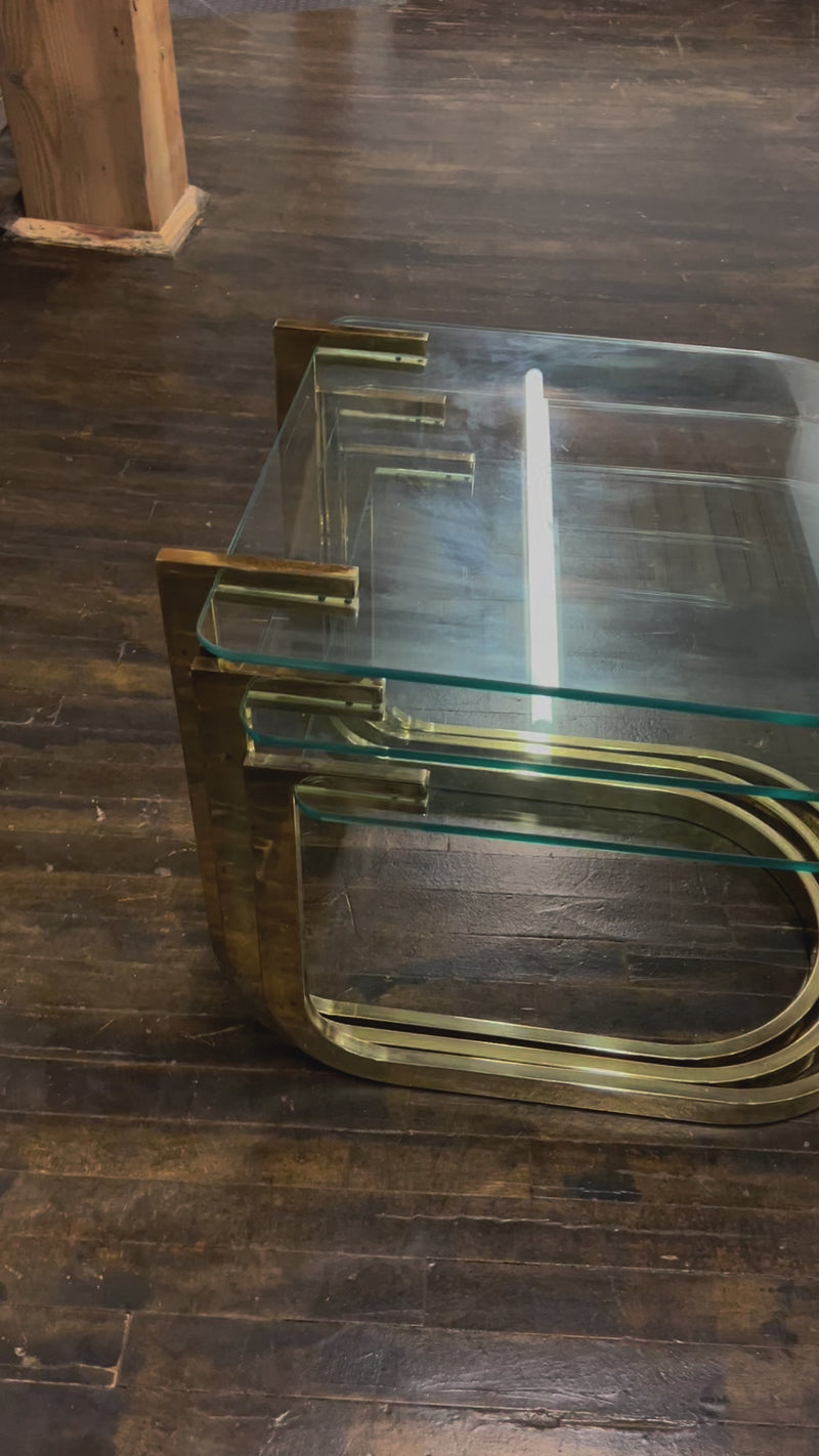 Mid-century glass and brass nesting tables by Design Institute America