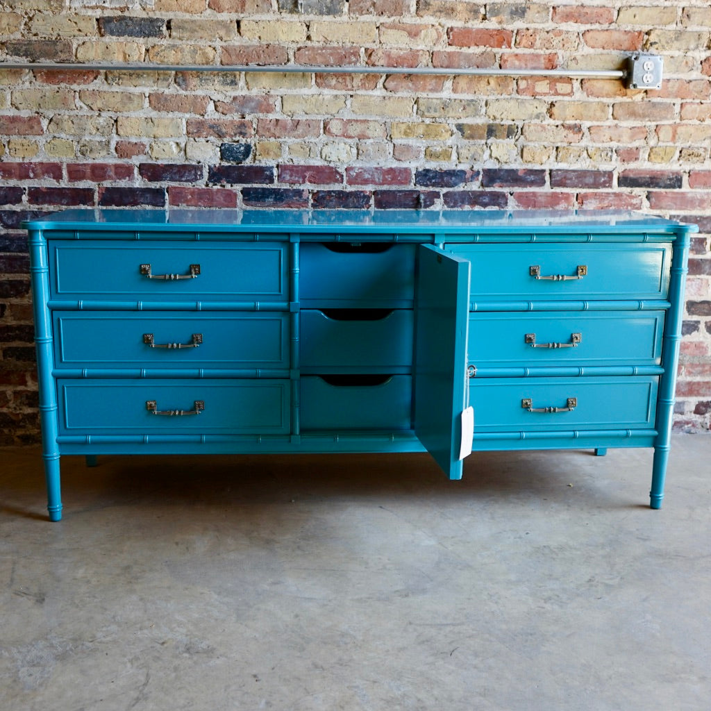 Henry Link Bali Hai Faux Bamboo Bedroom Furniture Turquoise Chicago mid-century modern palm beach glam