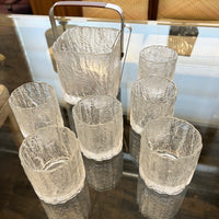 Hoya Japan Frosted Glass Ice Bucket and 6 Rocks Glasses