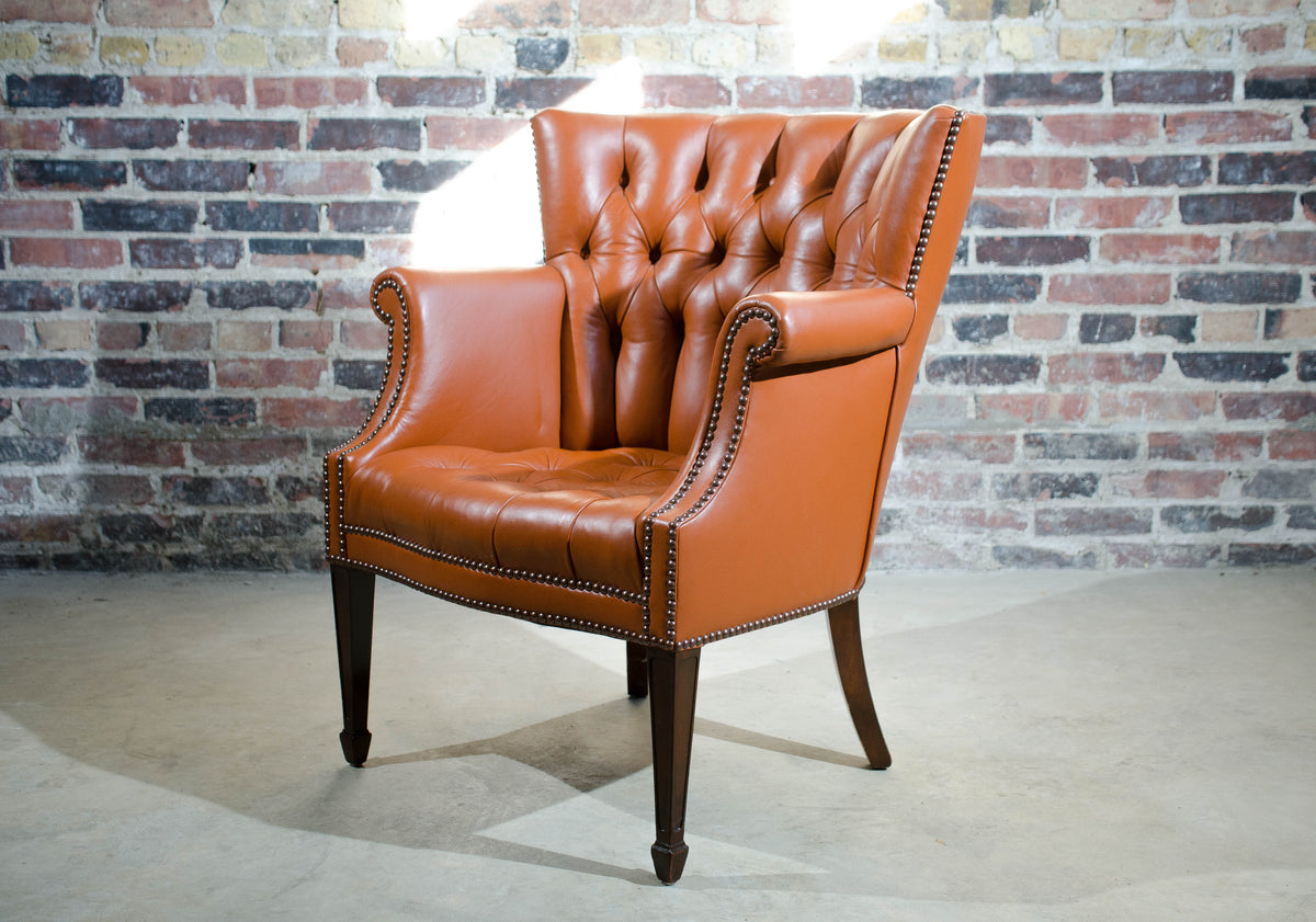 Baker Leather Wing Back Chair