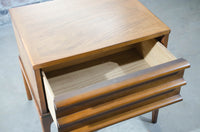 Lane Rhythm mid century nightstand. Petite size. 2 drawers.  Walnut finish.