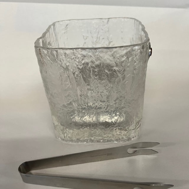 Hoya Japan a frosted glass ice bucket and rocks glasses titled Glacier,  midcentury modern glassware, barware, midcentury wedding gifts, studio Sonja Milan, Chicago, IL