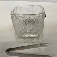 Hoya Japan a frosted glass ice bucket and rocks glasses titled Glacier,  midcentury modern glassware, barware, midcentury wedding gifts, studio Sonja Milan, Chicago, IL
