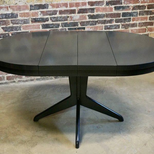 Round Black Lacquer Dining Table with Leaves