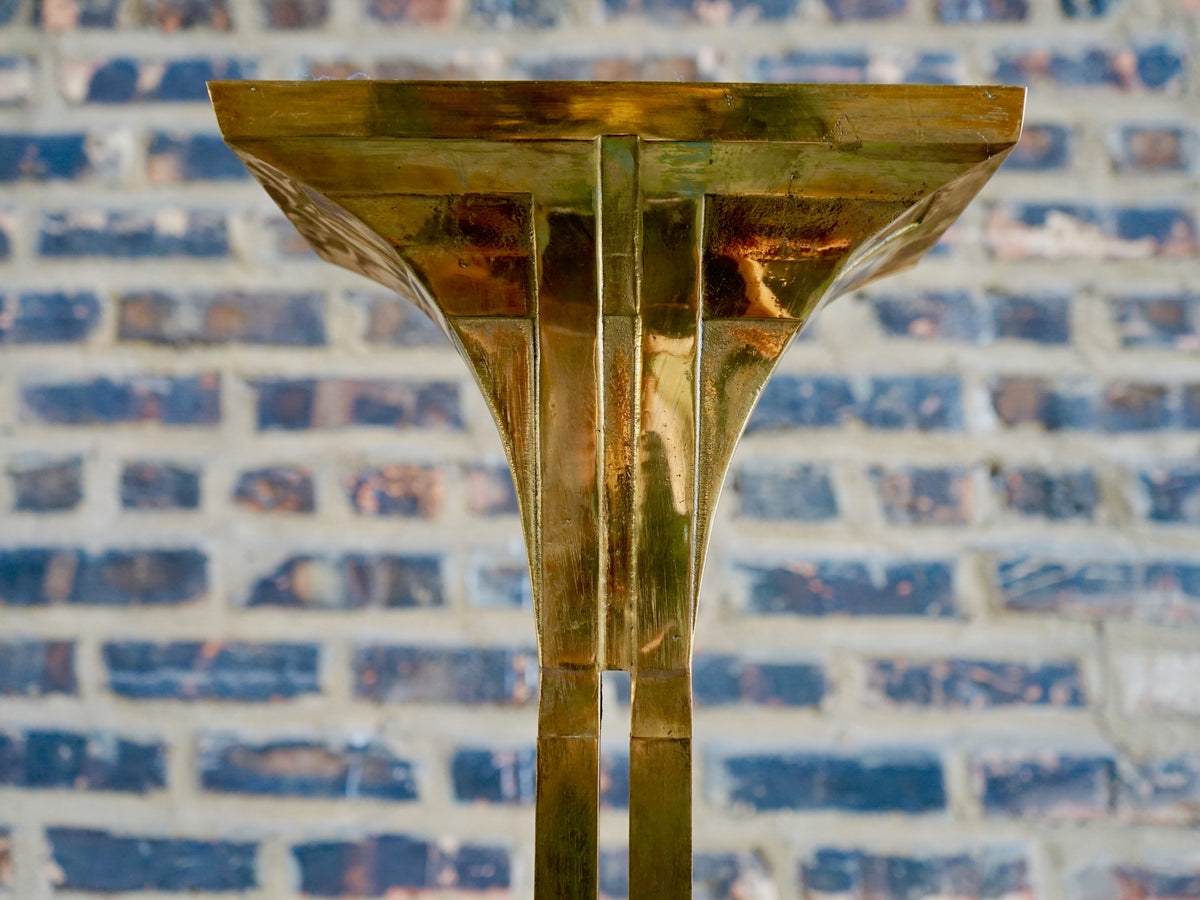 Brass floor lamp (torchiere) with an ArtDeco feel.  Stunning example of Florentine metalwork.  Stamped at the base CS Arte (Florence, Italy), attributed to Giovanni Santoni.