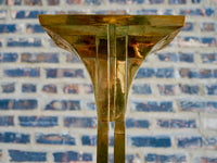 Brass floor lamp (torchiere) with an ArtDeco feel.  Stunning example of Florentine metalwork.  Stamped at the base CS Arte (Florence, Italy), attributed to Giovanni Santoni.